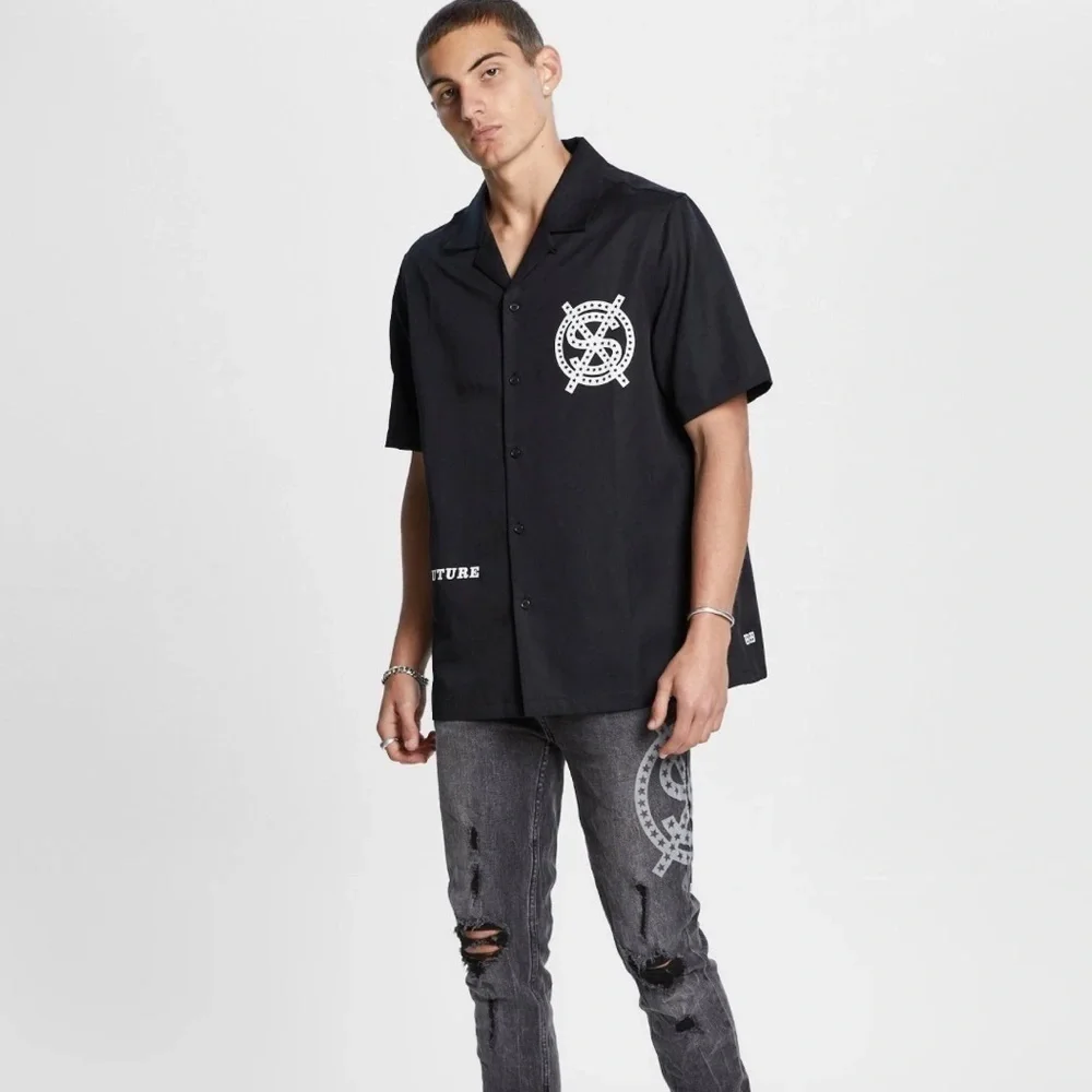 Ksubi Black “Dollar Star” Short Sleeve Button Up Shirt Size Large